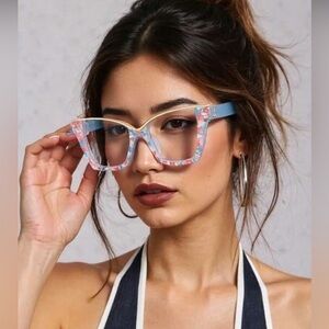 ✨NEW Stylish Blue and Pink Women's clear Glasses